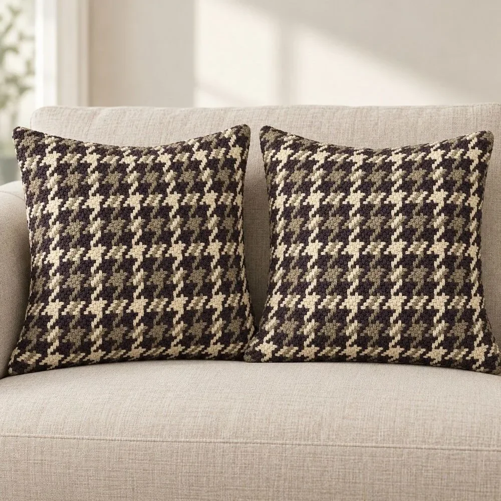 Crate & Barrel Seville Pillow Covers 18x18 Houndstooth Cotton Set of 2 NWT